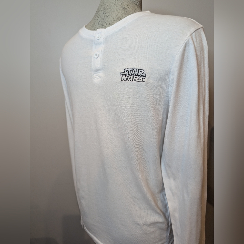 Star Wars Black Out Classic Logo Vintage Tee Size Small Long Sleeve White Henley